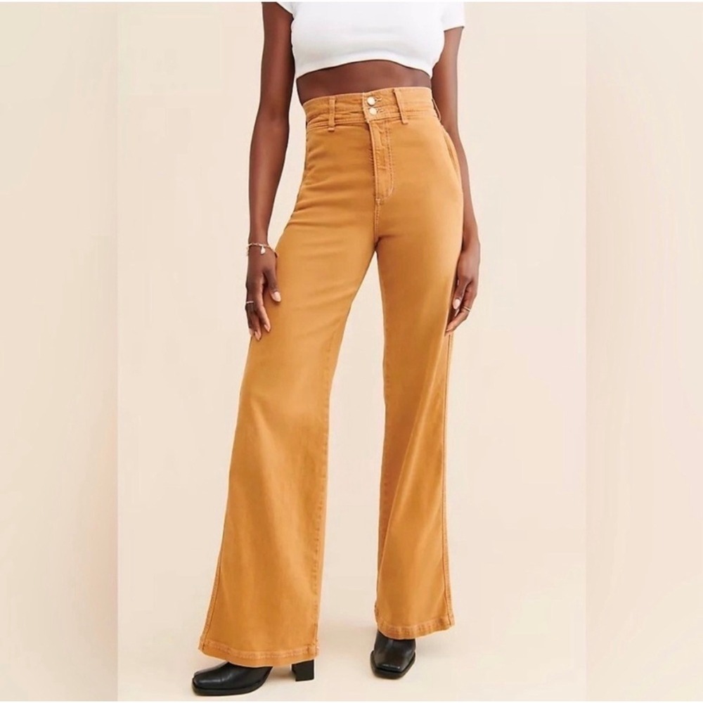 Joe's Jeans The Allana Wide Leg High Rise Pants Almond Tan Size 32 x 34 Long